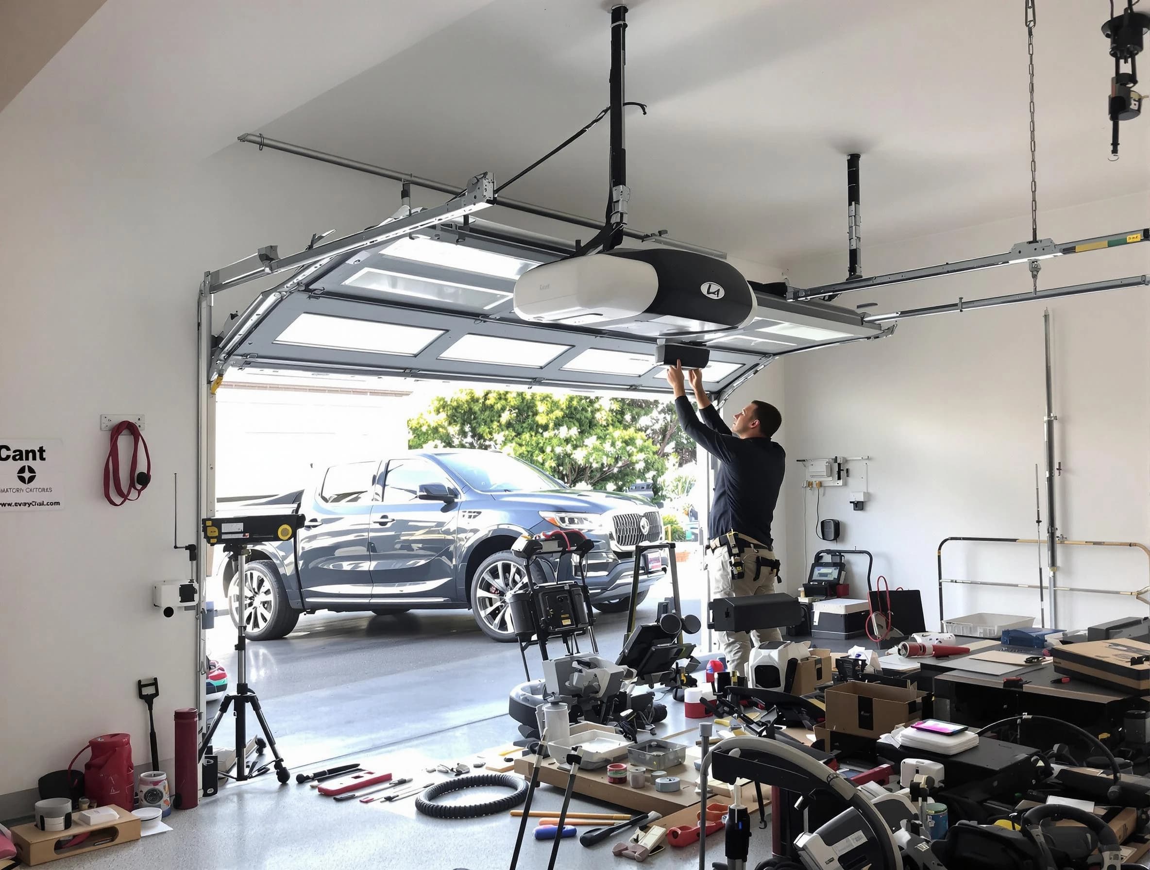 Berthoud Garage Door Repair specialist installing smart garage door opener system in Berthoud home