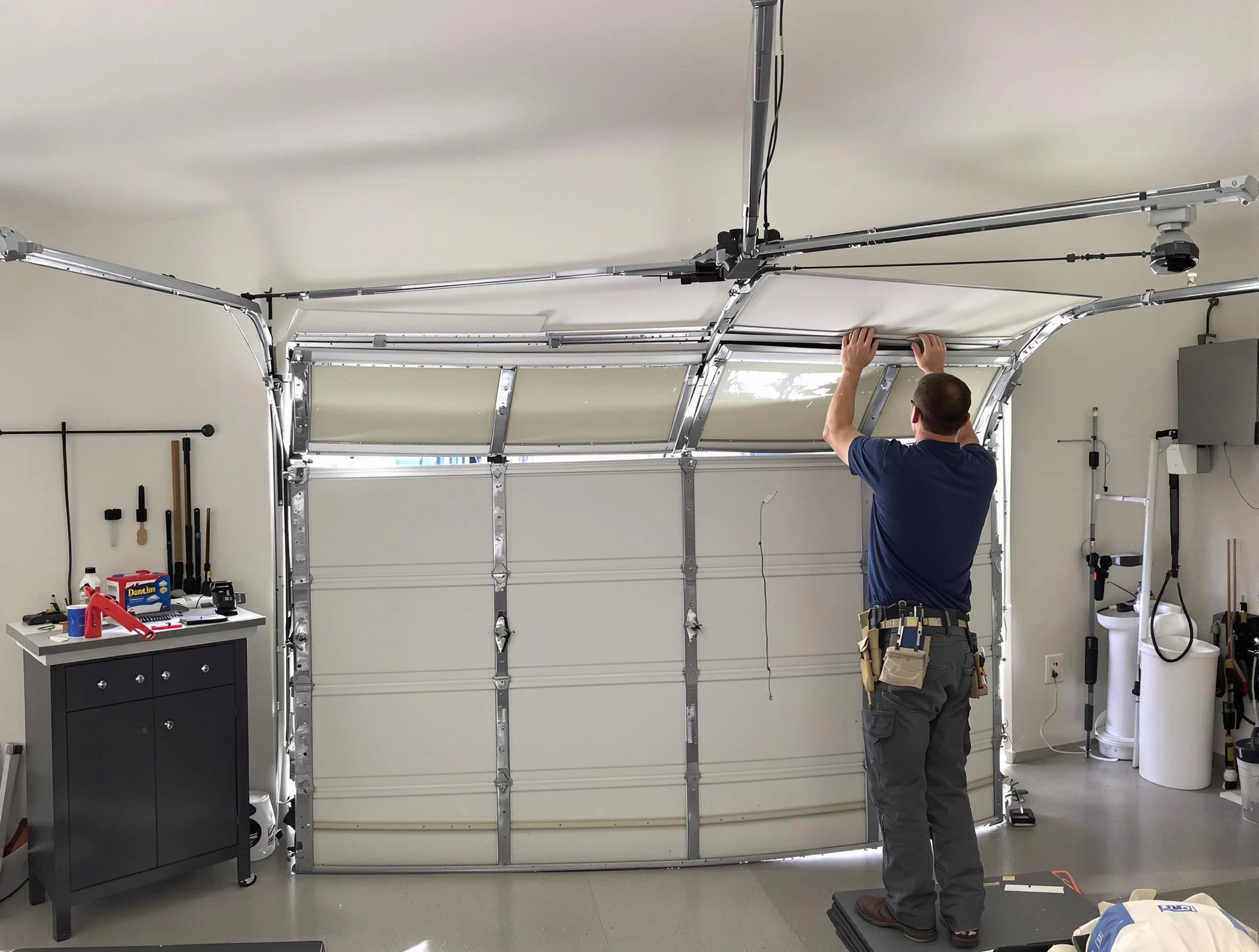 Berthoud Garage Door Repair specialist performing precise section replacement on Berthoud garage door