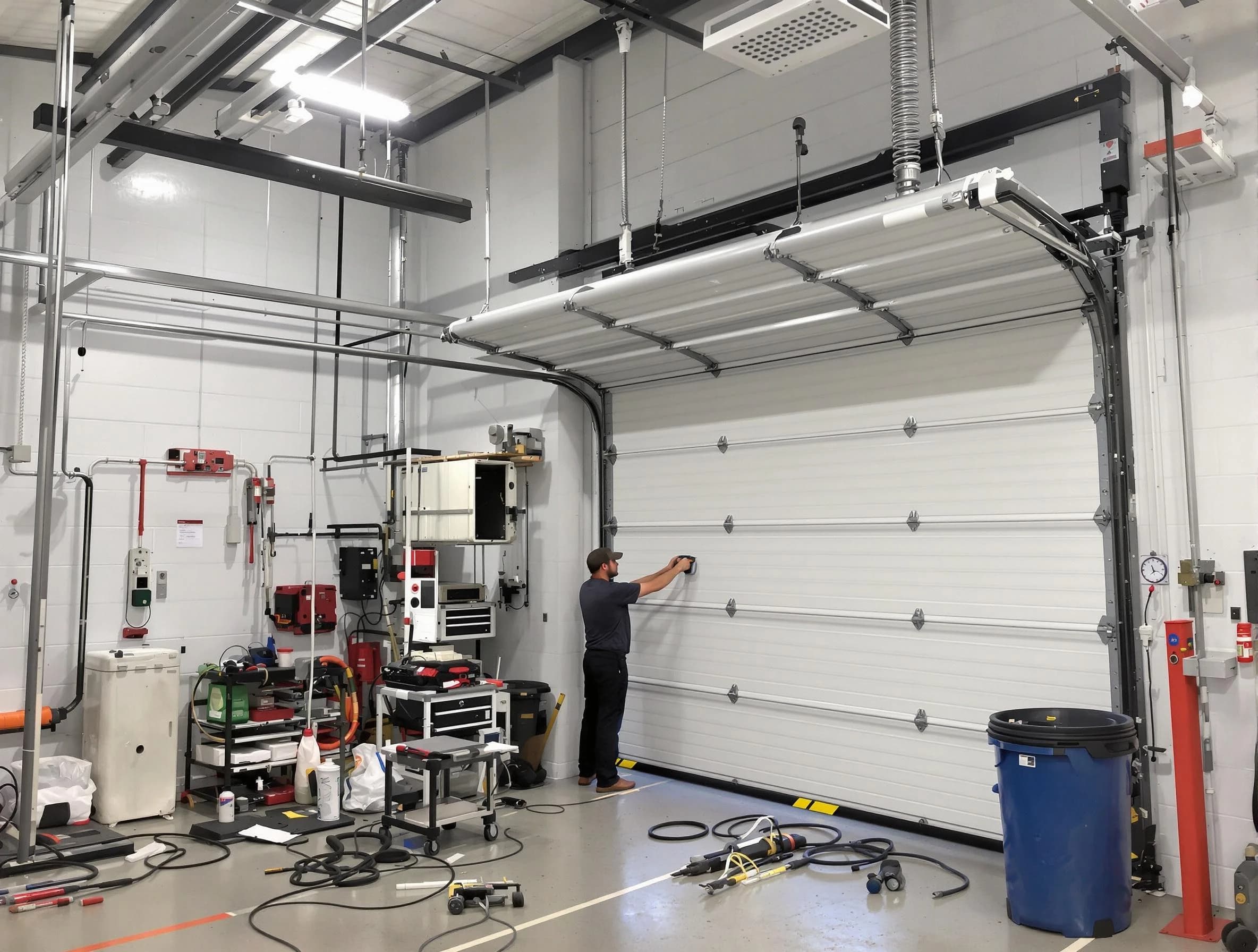 Berthoud Garage Door Repair certified technician performing commercial door repair at a Berthoud business facility