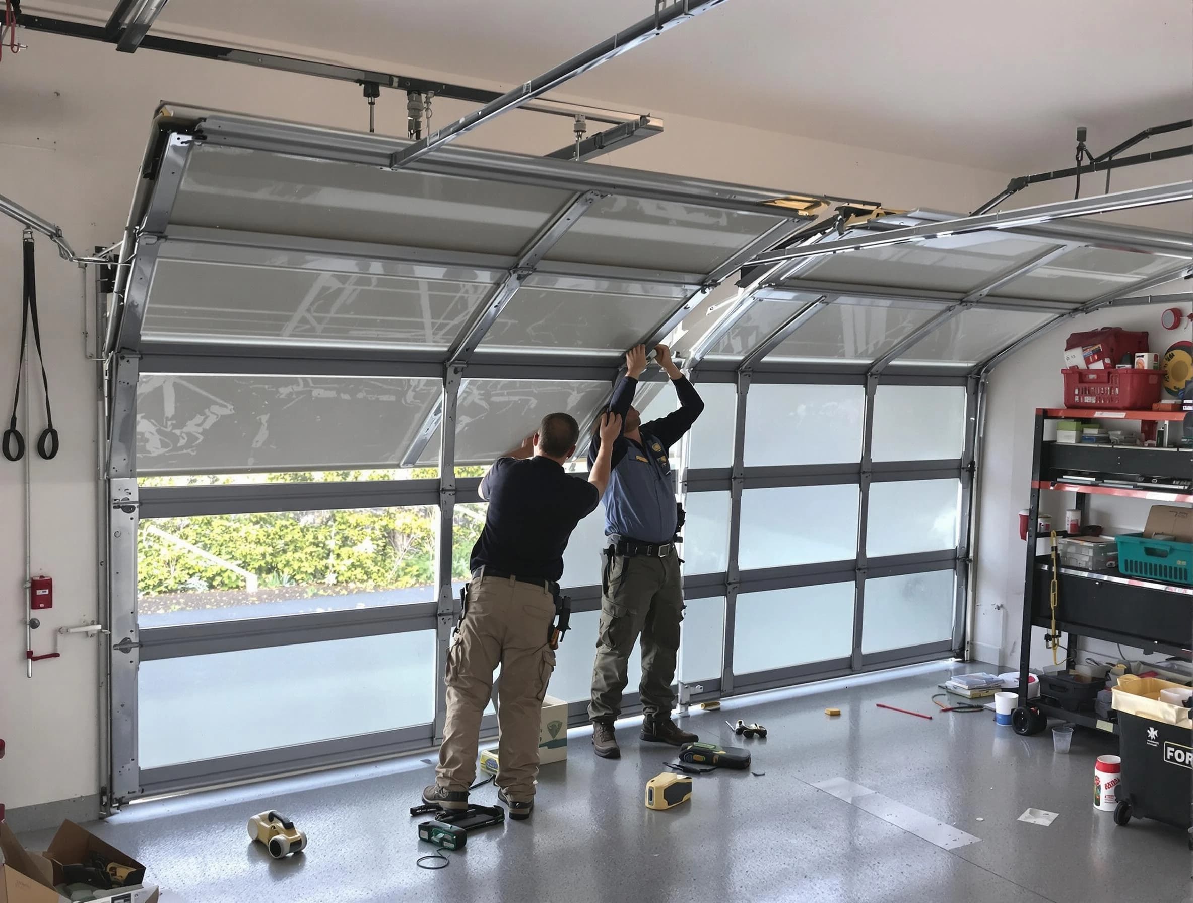 Berthoud Garage Door Repair expert performing precise panel replacement on Berthoud garage door