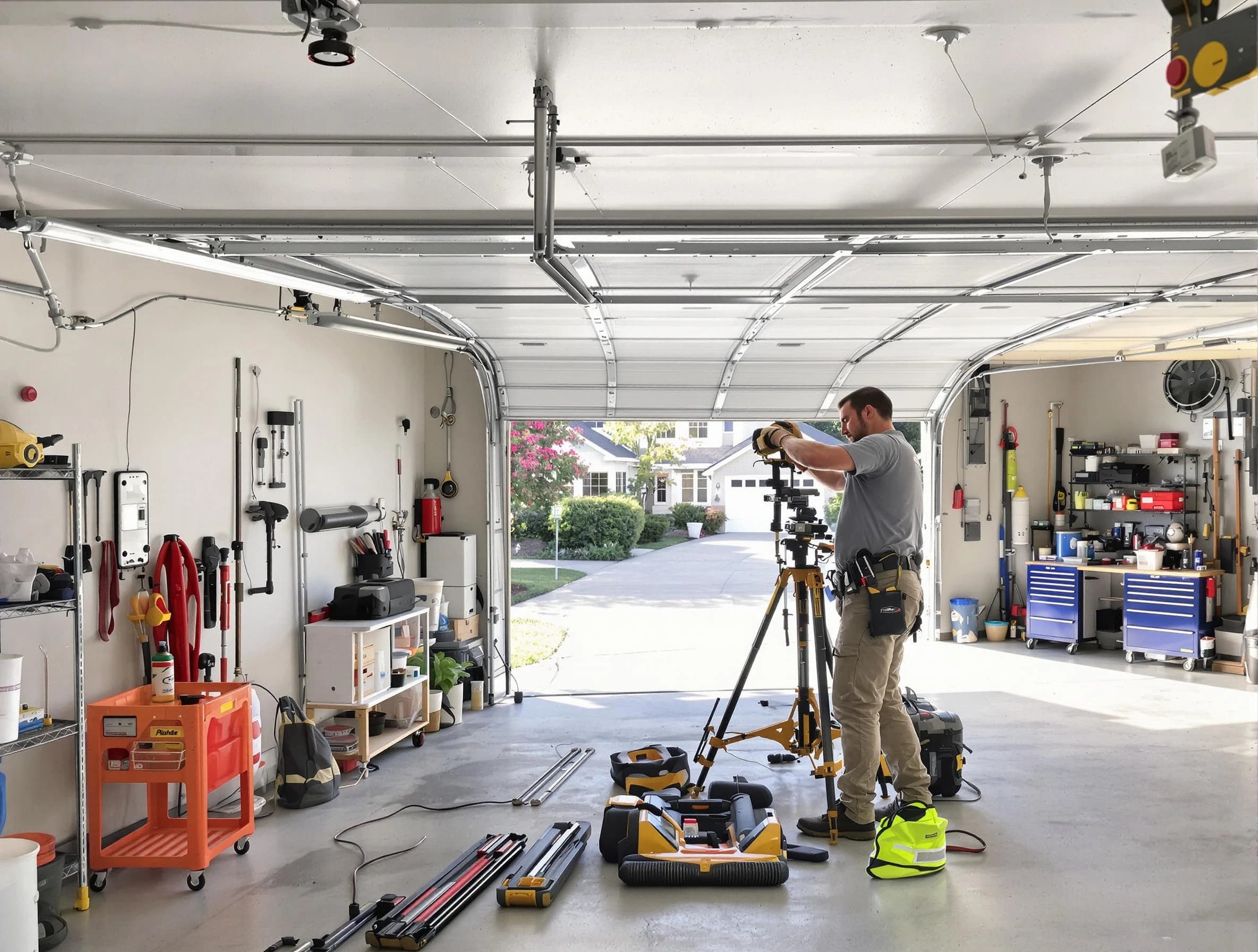 Berthoud Garage Door Repair specialist performing laser-guided track alignment in Berthoud