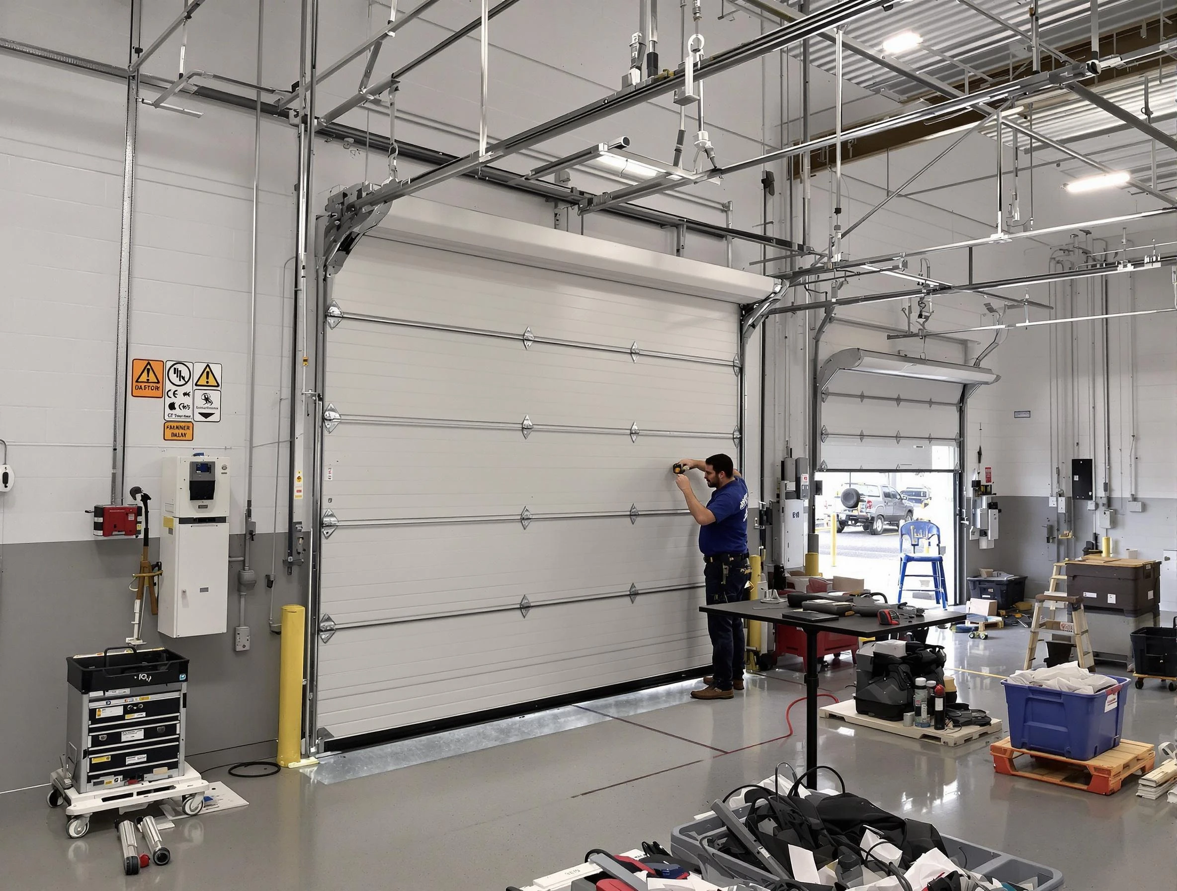 Commercial garage door repair being performed by Berthoud Garage Door Repair expert in Berthoud