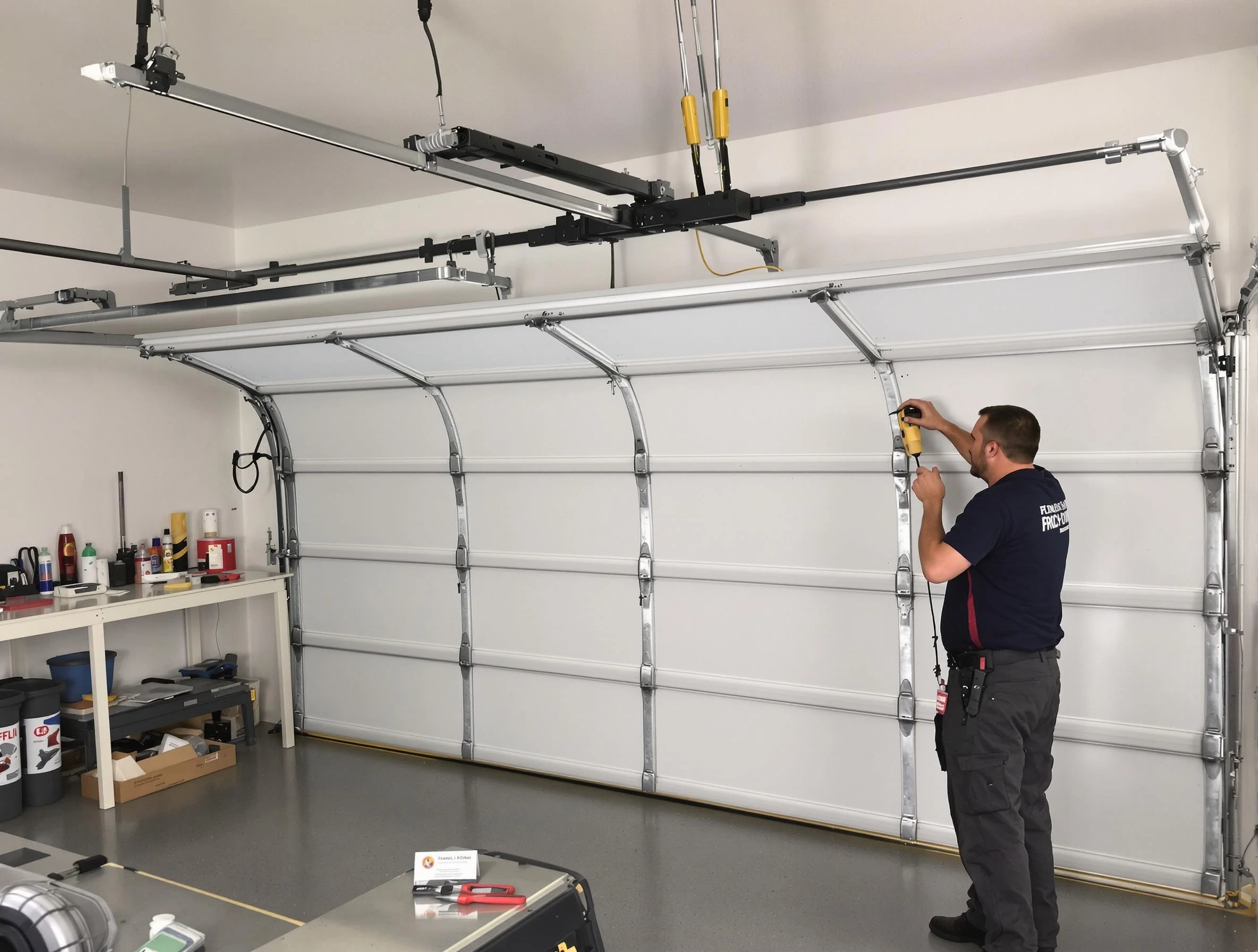 Berthoud Garage Door Repair certified technician performing overhead door system repair in Berthoud