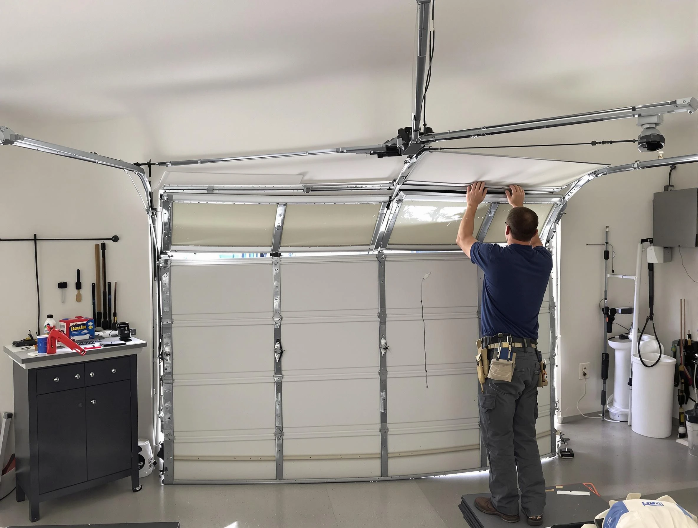 Berthoud Garage Door Repair specialist performing precise section replacement on Berthoud garage door